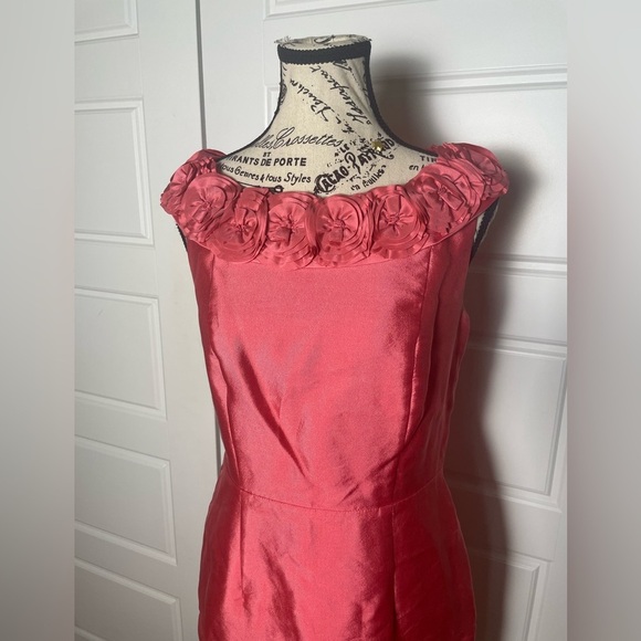 Boden Silk Blend Floral Rosette Sheath Dress Coral Pink - Picture 2 of 6